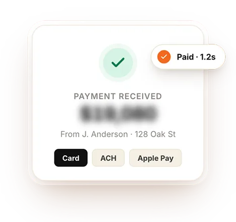 Digital payments collection screen for roofing customers