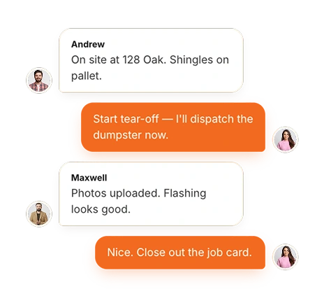 Team communications messaging for roofing crews